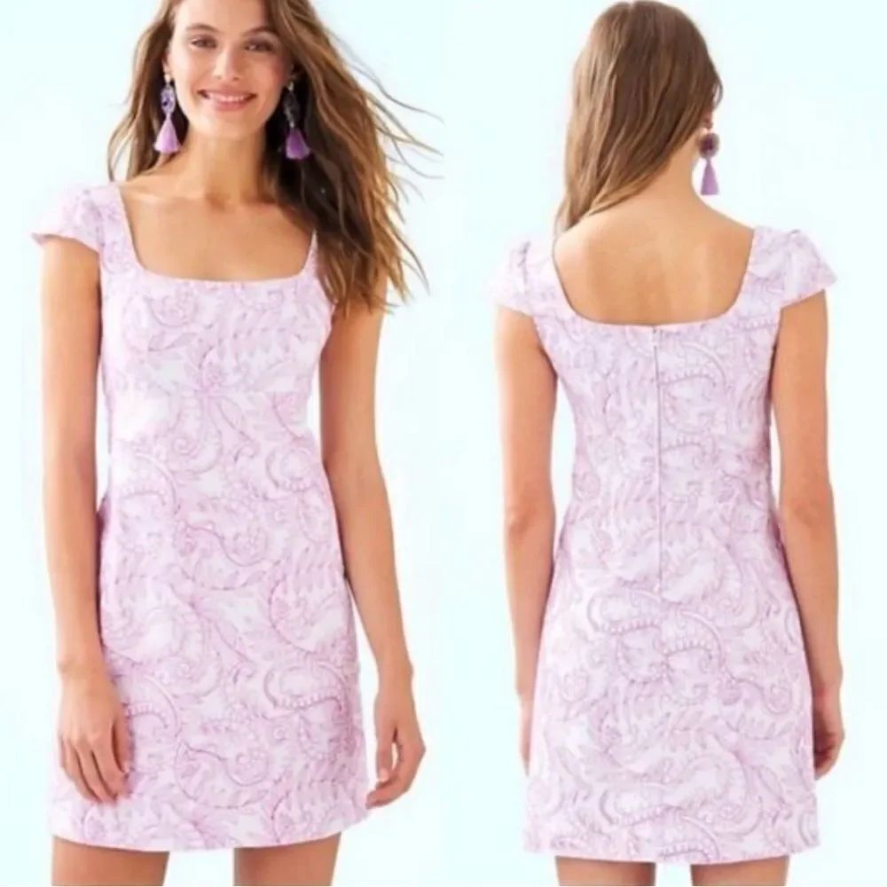 Lilly Pulitzer Laurent Embroidered White & Purple Sunshine Swirl Dress